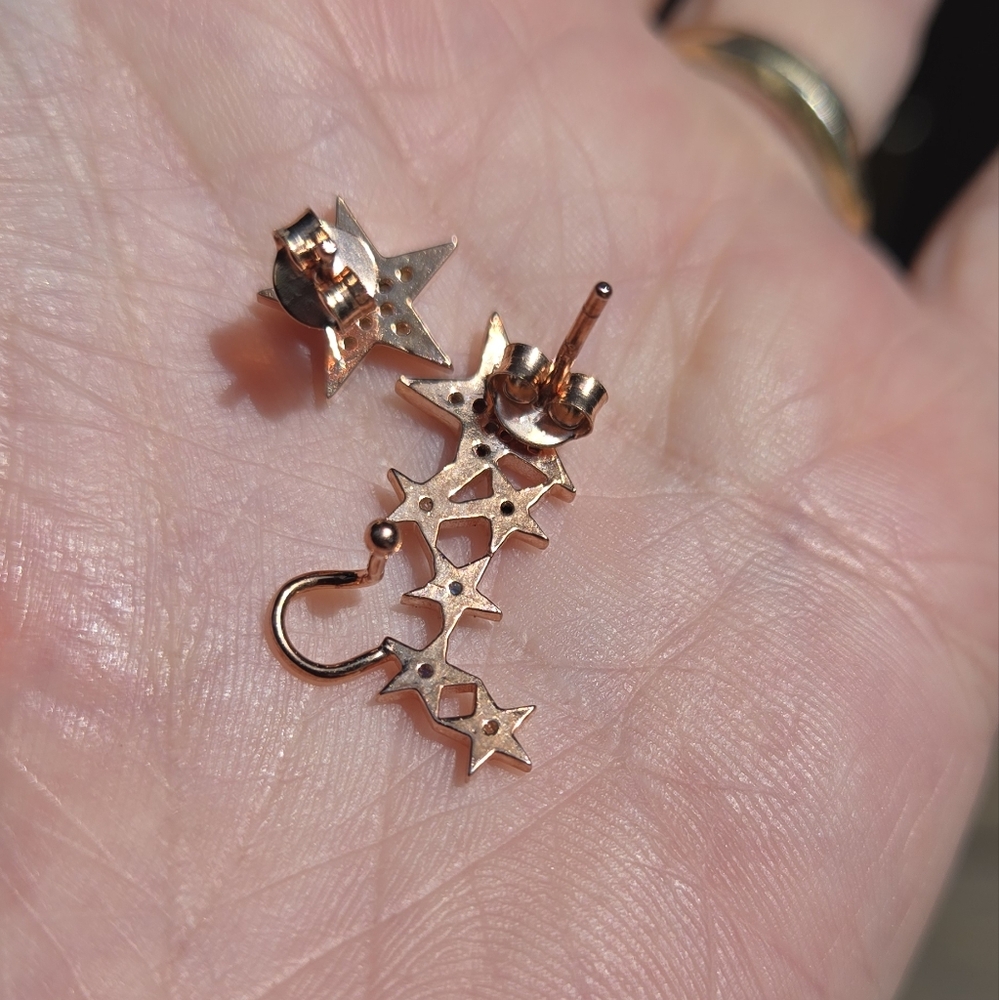 Gold Star ear cuff & stud multi colored gems Sterling & Gold - Picture 10 of 11